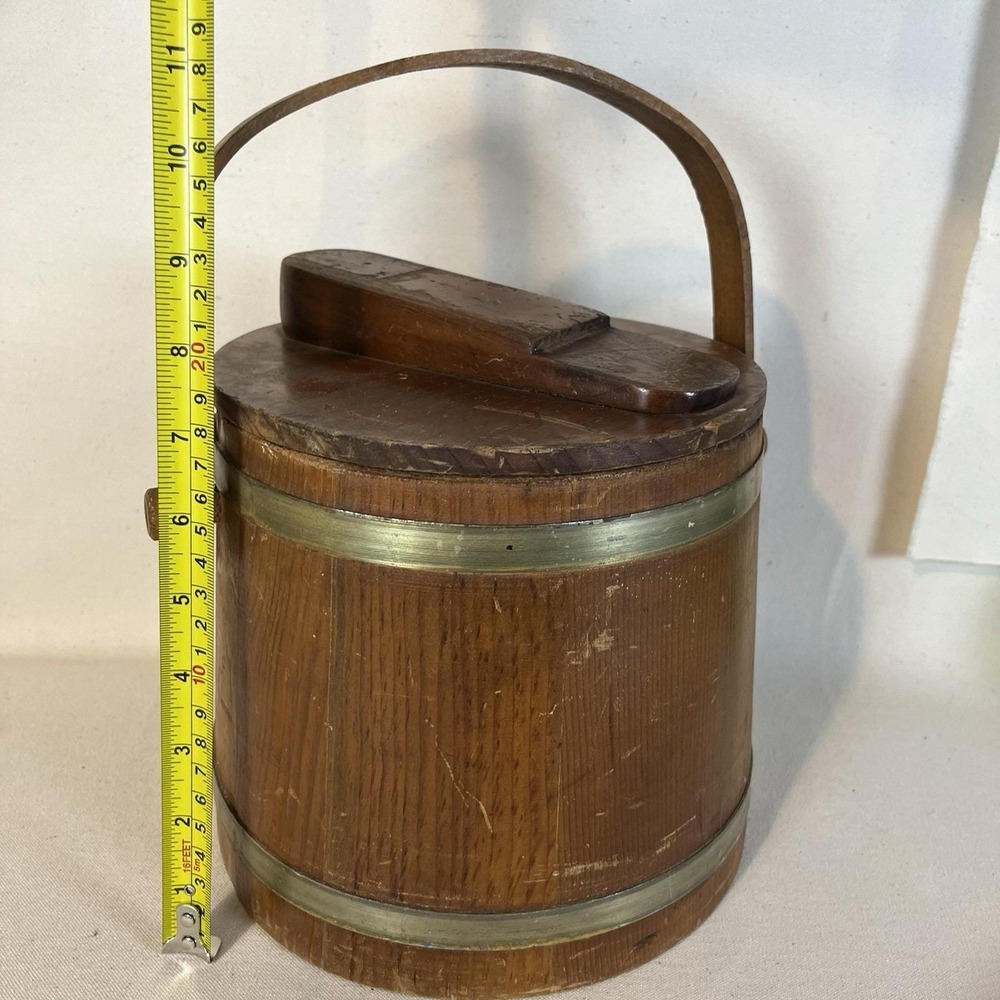 Antique/Vintage Wooden Brass Banded Shoe Shine Bucket Firkin‎ Shaker Style - Picture 13 of 16